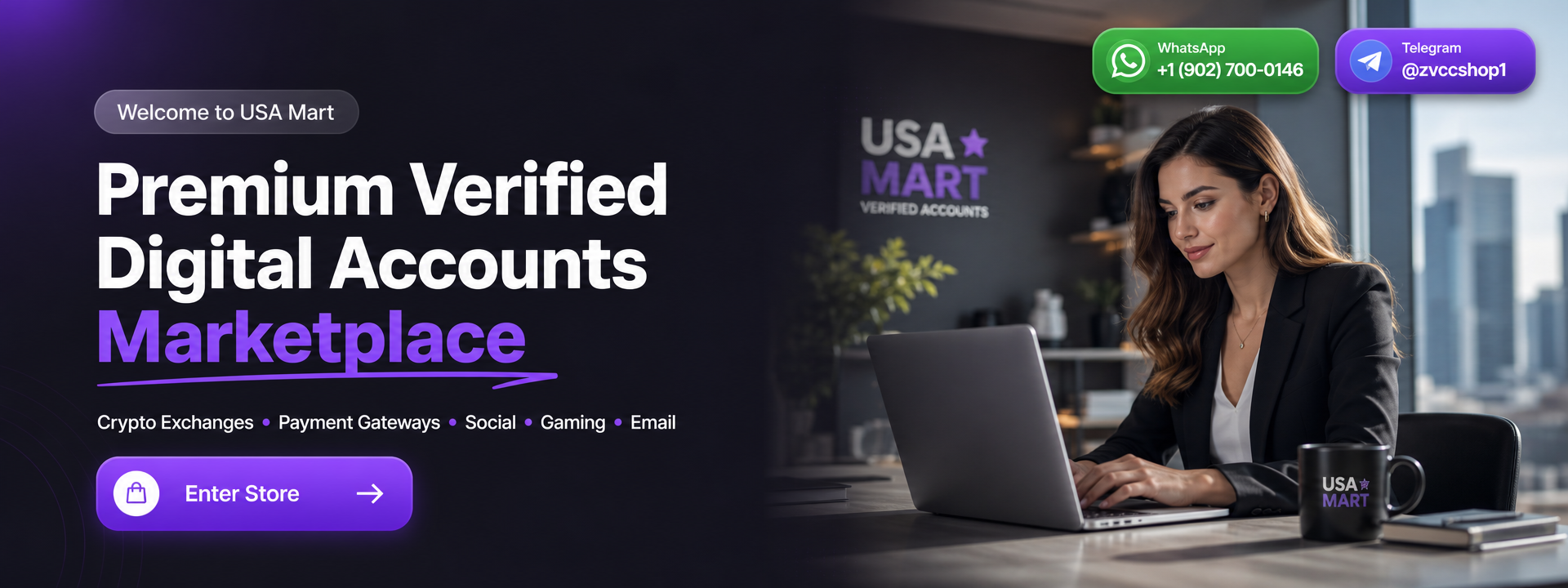 USA Mart — Premium Verified Digital Accounts Marketplace. WhatsApp +1 (902) 700-0146. Telegram @zvccshop1